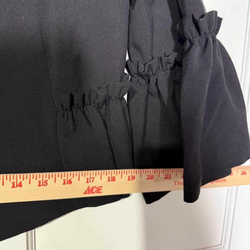 Eliza J Bell Sleeve Open Front Blazer Cropped Black Size 4 Ruffle Office Siren - Picture 7 of 10